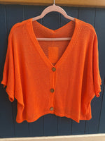 Load image into Gallery viewer, Fine Knit Crop Sleeve Cotton Cardigan
