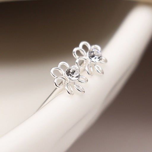 Silver Studs - Tiny Wire Flowers