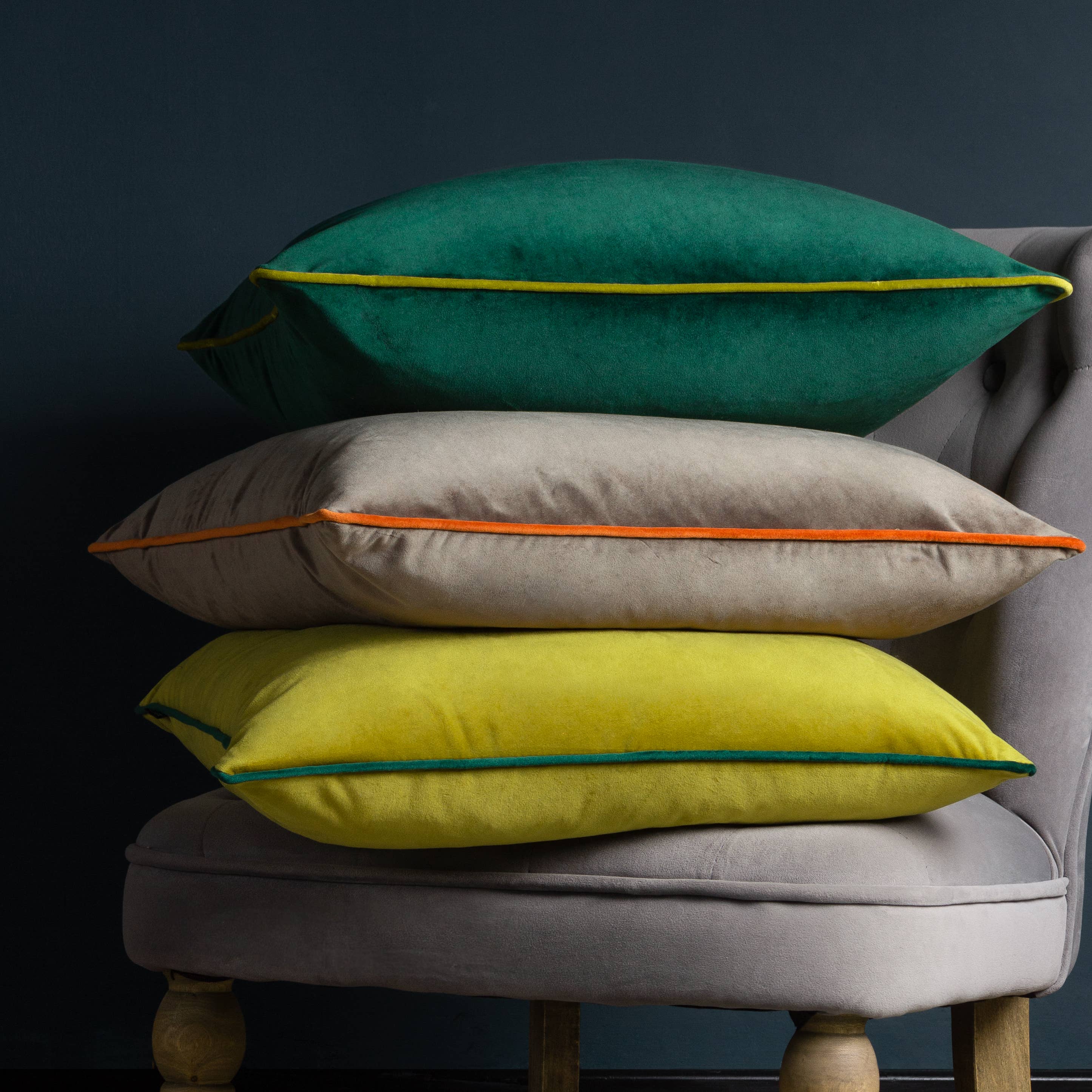 Meridian Velvet Cushion Grey/Clementine: Grey/Clementine / Feather Rich Filled / 55 x 55cm