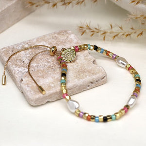 Bracelet - Gold Glass Bead & Pearl