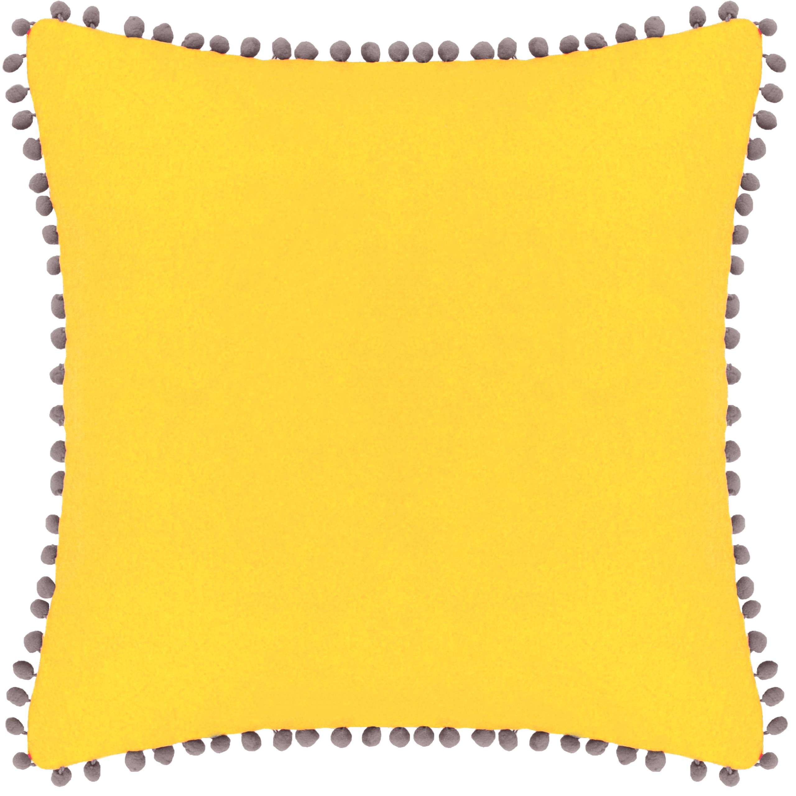 Velvet Pompom Cushion Yellow/Grey: Yellow/Grey / Feather Rich Filled / 45 x 45cm