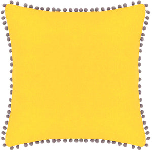 Velvet Pompom Cushion Yellow/Grey: Yellow/Grey / Feather Rich Filled / 45 x 45cm