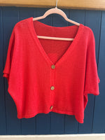 Load image into Gallery viewer, Fine Knit Crop Sleeve Cotton Cardigan
