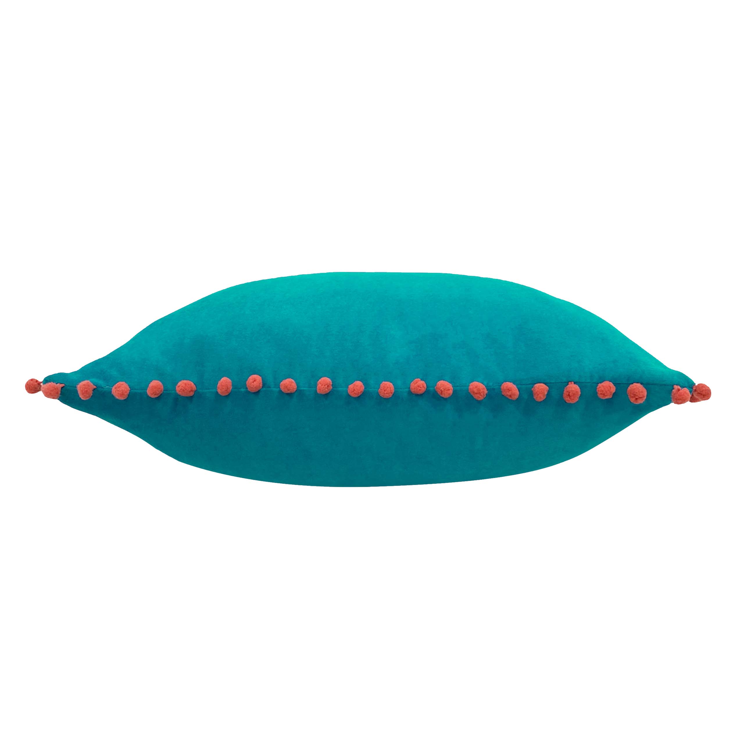 Velvet Pompom Cushion Teal/Coral: Teal/Coral / Feather Rich Filled / 45 x 45cm