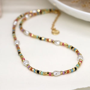 Necklace - Gold Glass Bead & Pearl