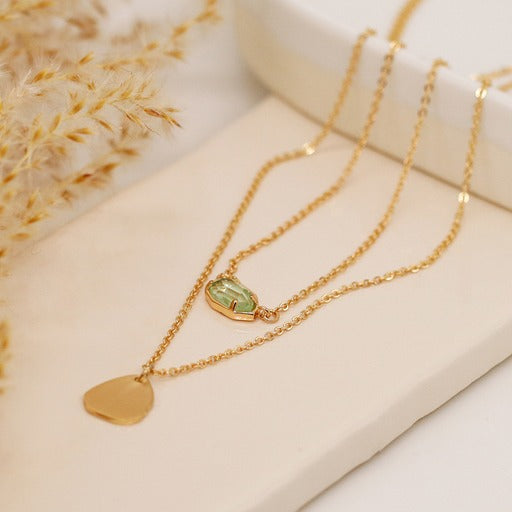 Necklace - Aqua Crystal & Gold Disc