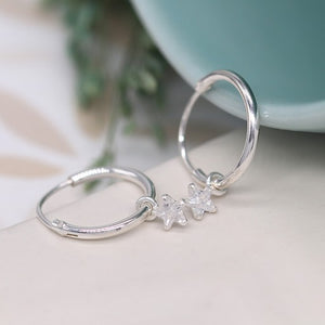 Silver Earrings - Tiny Hoops with Stars