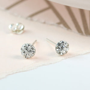 Silver Studs - Round Crystal