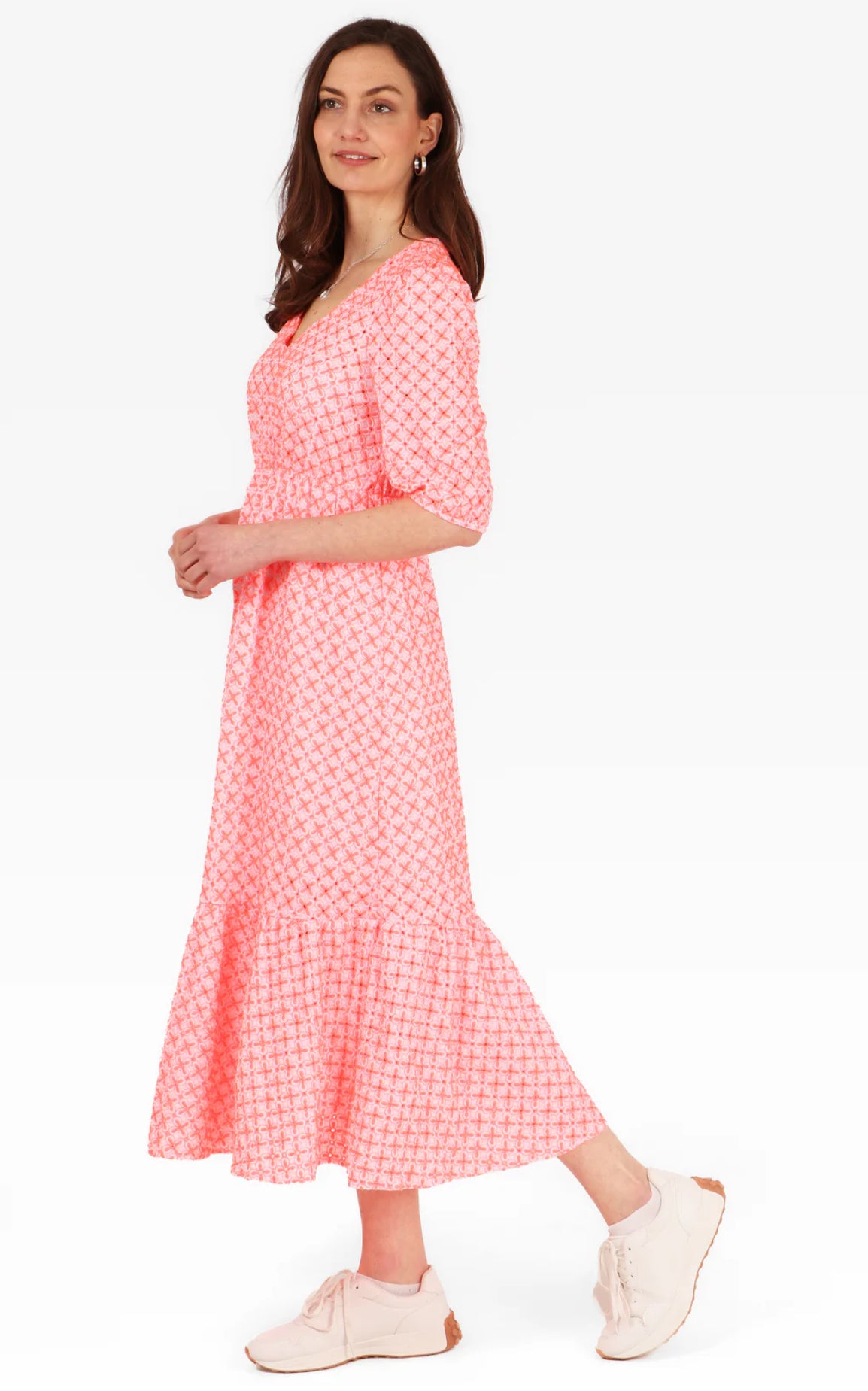 Broderie Anglaise Cotton Dress - Orange