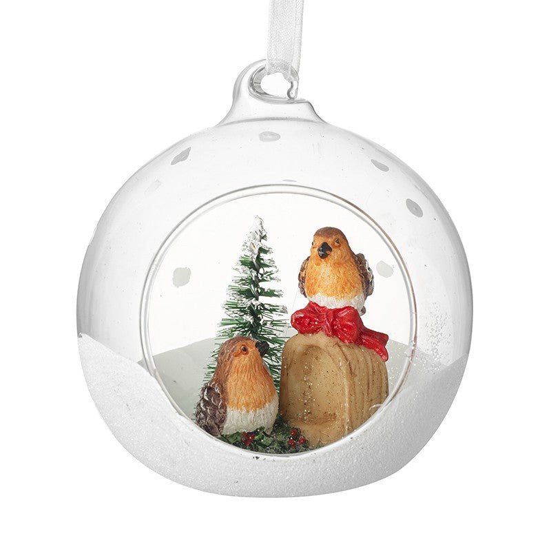 Robins in Glass Bauble