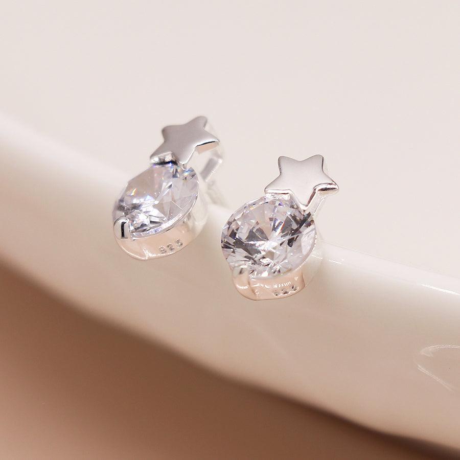 Silver Studs - Star & Crystal