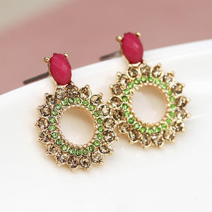 Earrings - Pink/Green Crystal