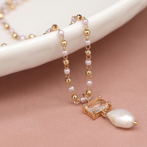Necklace - Crystal & Pearl Drop