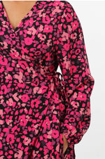 Load image into Gallery viewer, Fuschia Leopard Wrap Dress
