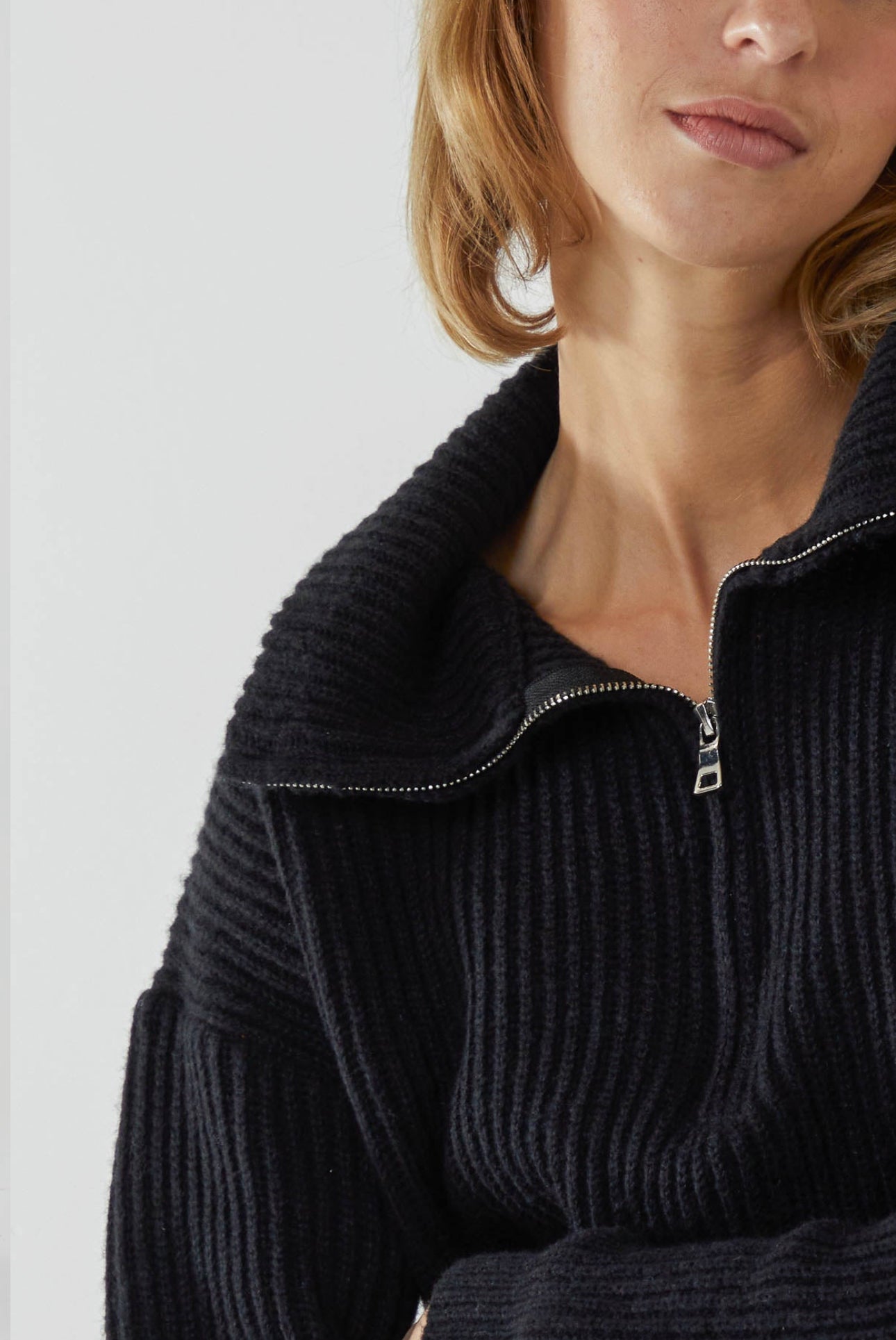 Zip Collar Ribbed Jumper