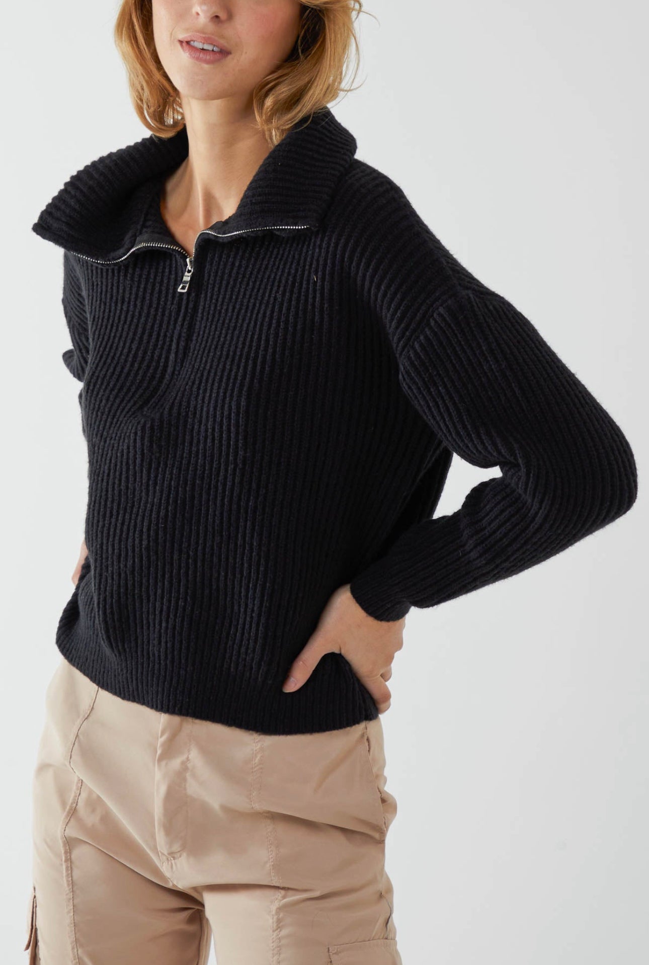 Zip Collar Ribbed Jumper