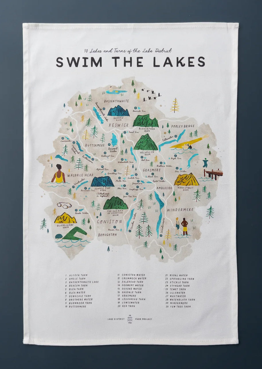 Swim The Lakes Tea Towel