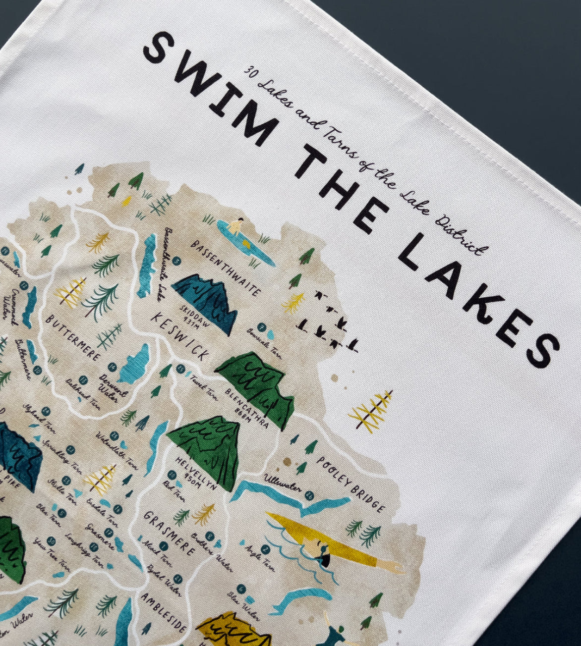 Swim The Lakes Tea Towel