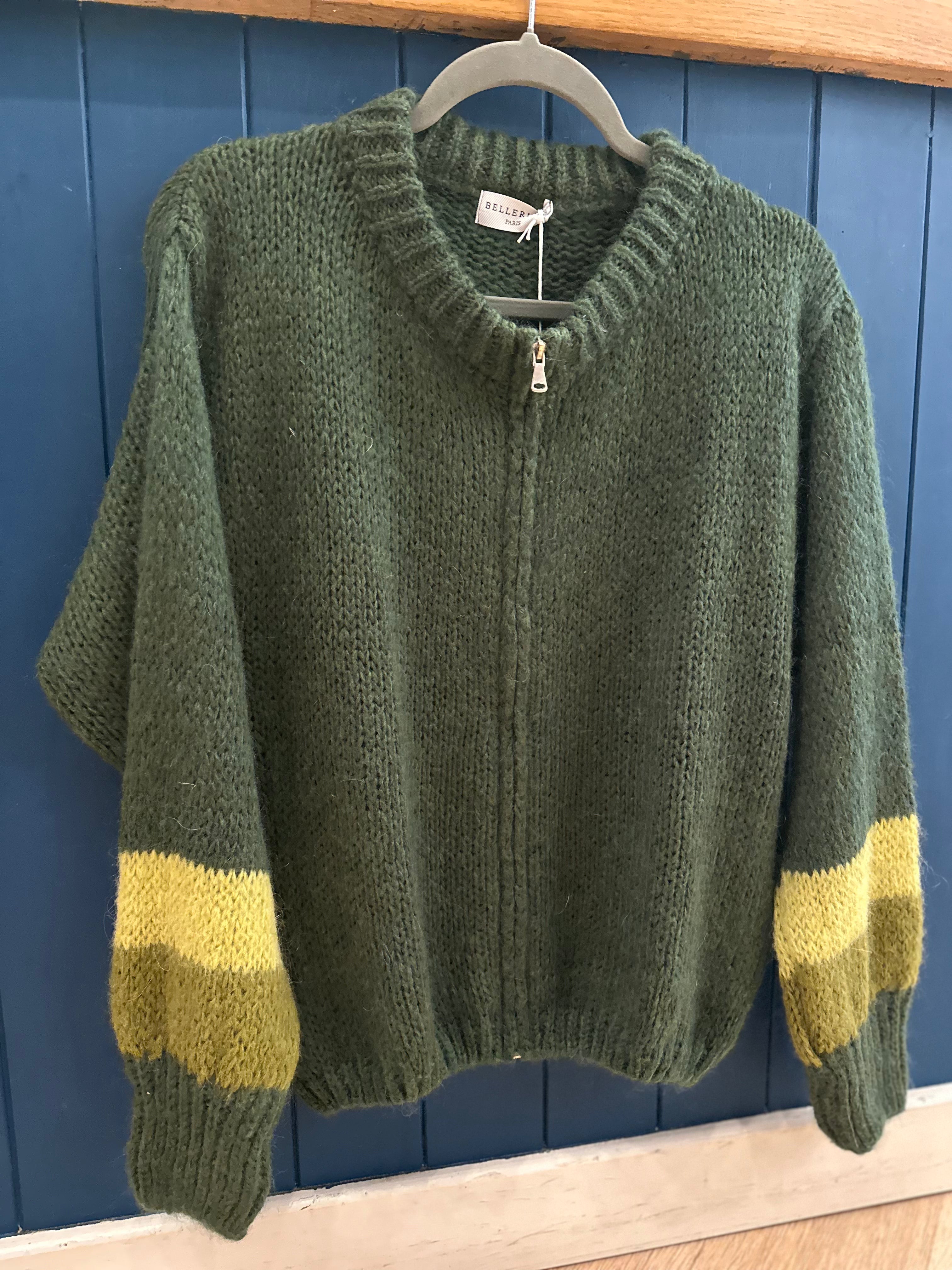 Zip Up Stripe Mohair Cardigan