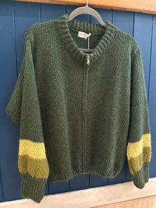 Zip Up Stripe Mohair Cardigan