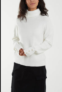 Pearl Button Roll Neck Jumper