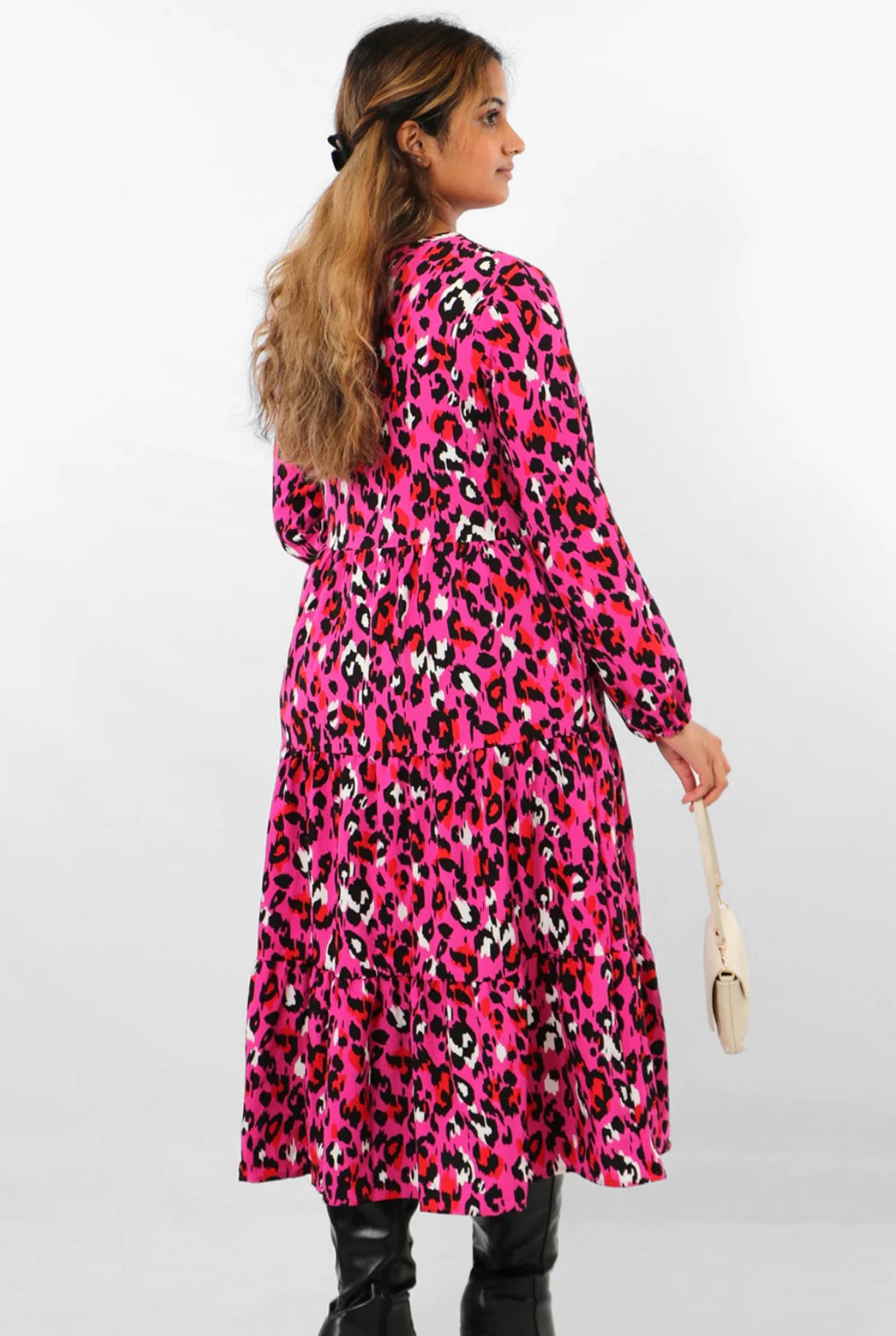 Classic Tiered Dress - Fuschia Leopard