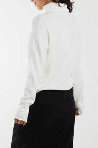 Pearl Button Roll Neck Jumper