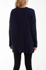 Load image into Gallery viewer, V Neck Rib Sleeve Jumper - Navy
