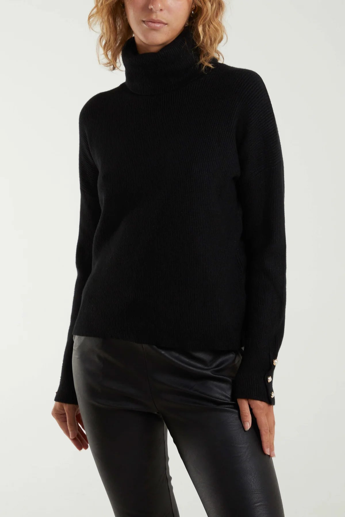 Pearl Button Roll Neck Jumper