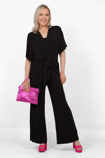 Load image into Gallery viewer, Black Fuschia Glitter Jumpsuit
