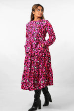 Load image into Gallery viewer, Classic Tiered Dress - Fuschia Leopard
