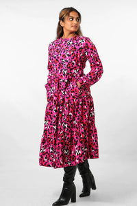 Classic Tiered Dress - Fuschia Leopard