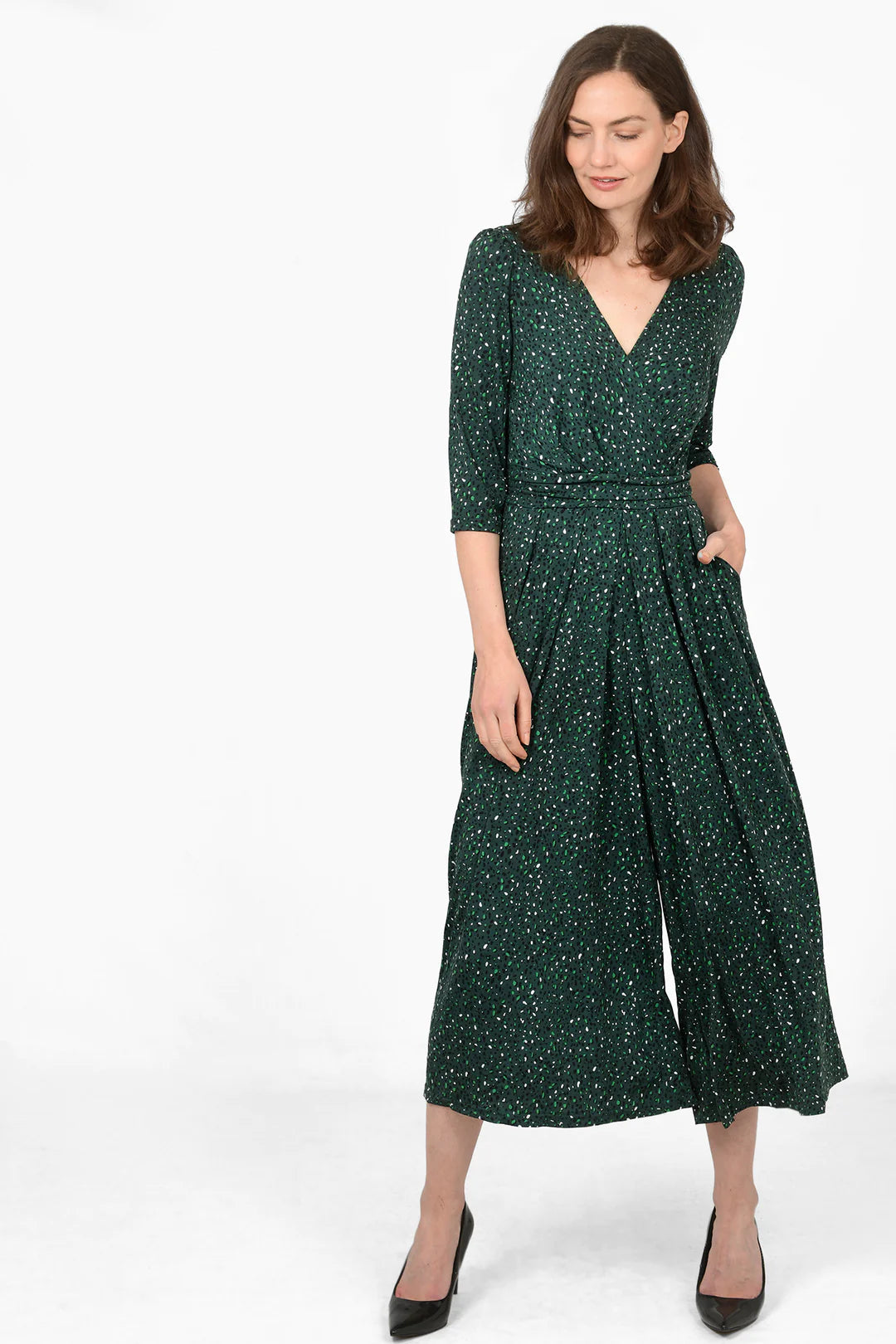 Green Speckled Print Jumpsuit