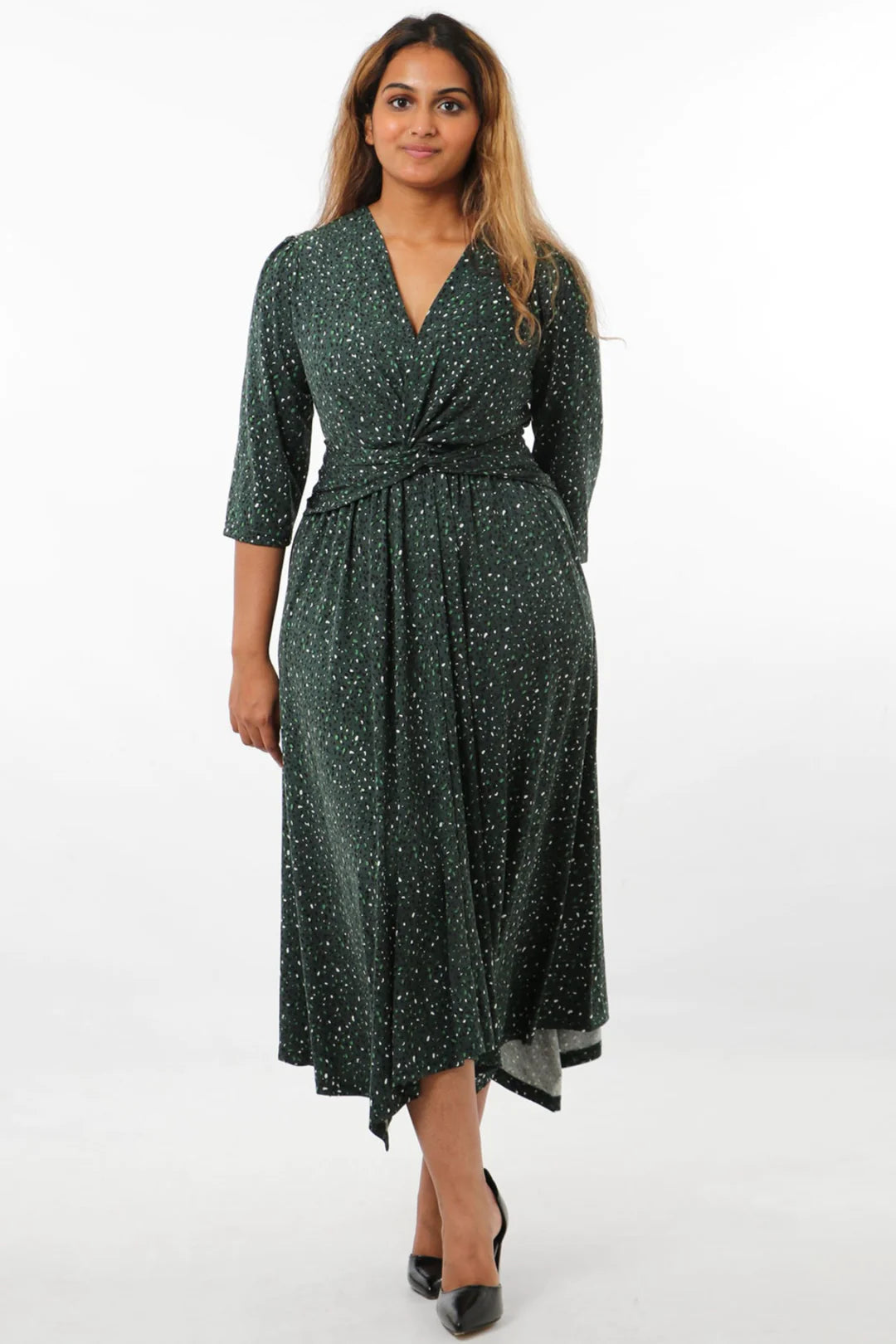 Green Speckled Knot Front Dress