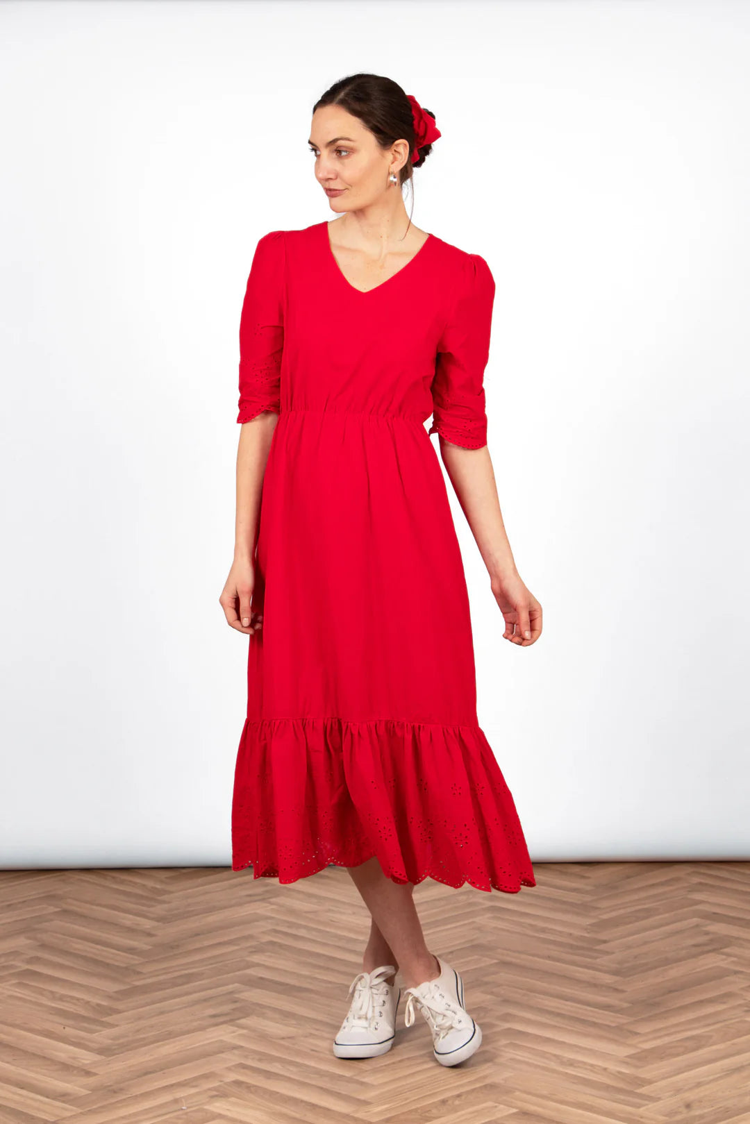 Aurelia Broderie Anglaise Cotton Dress - Red