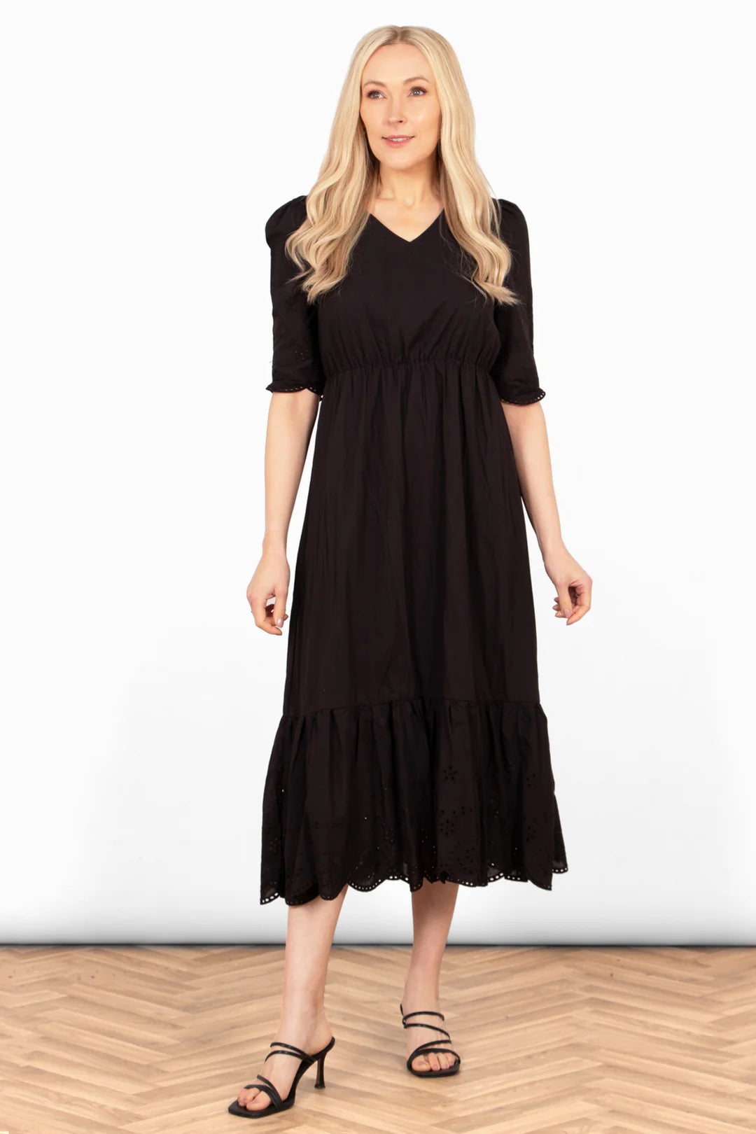 Aurelia Broderie Anglaise Cotton Dress - Black