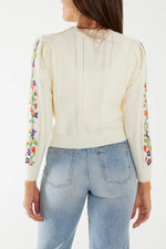 Load image into Gallery viewer, Embroidered Flower Cable Knit Cardigan
