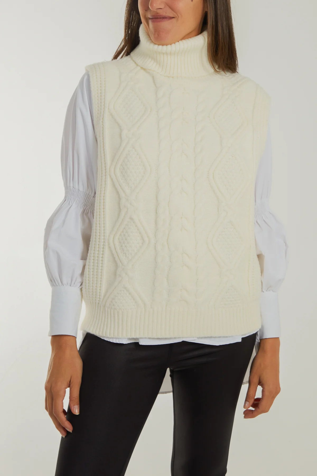 Roll Neck Cable Knit Vest