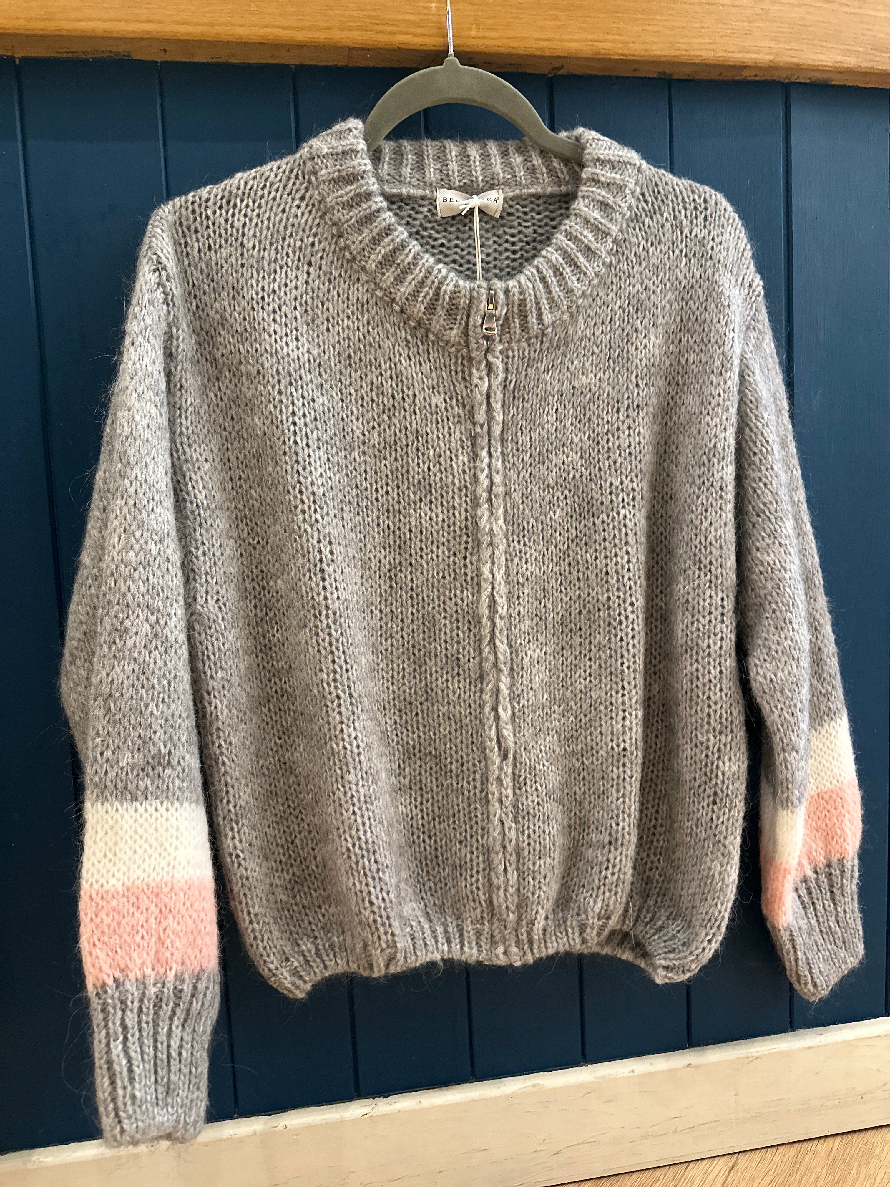 Zip Up Stripe Mohair Cardigan