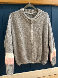 Zip Up Stripe Mohair Cardigan