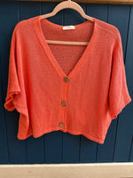 Load image into Gallery viewer, Fine Knit Crop Sleeve Cotton Cardigan
