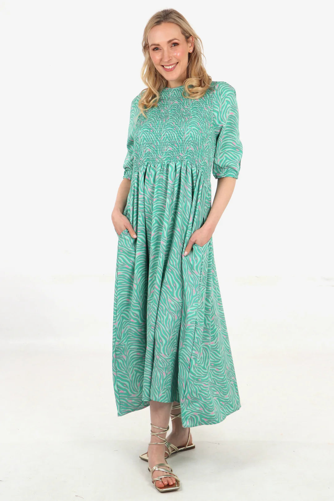 Puff Sleeve Midaxi Dress - Green