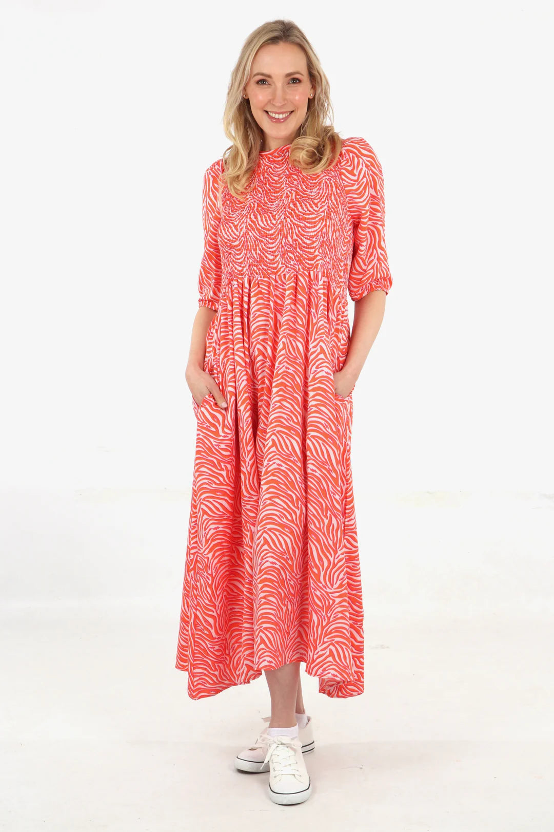 Puff Sleeve Midaxi Dress - Orange