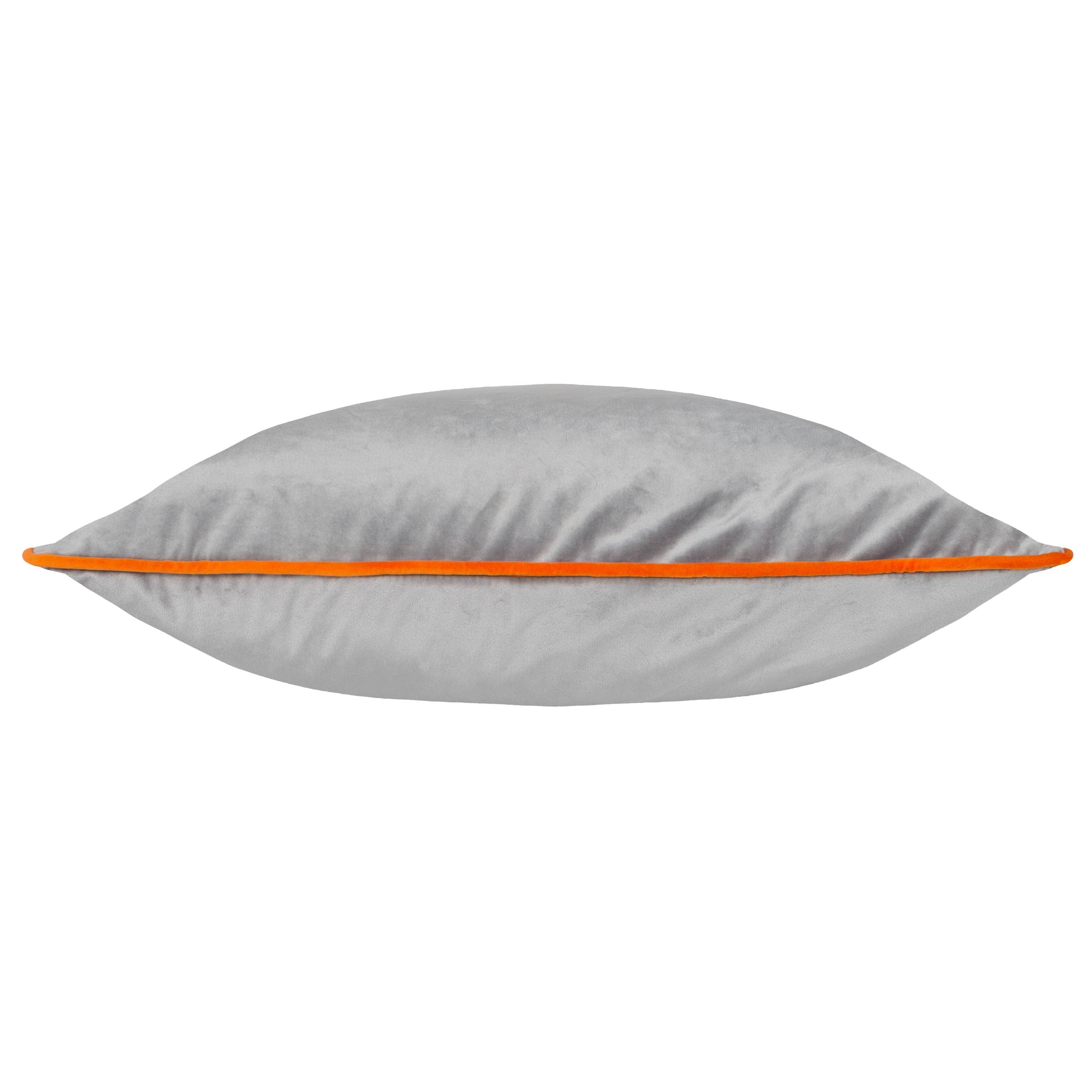 Meridian Velvet Cushion Grey/Clementine: Grey/Clementine / Feather Rich Filled / 55 x 55cm