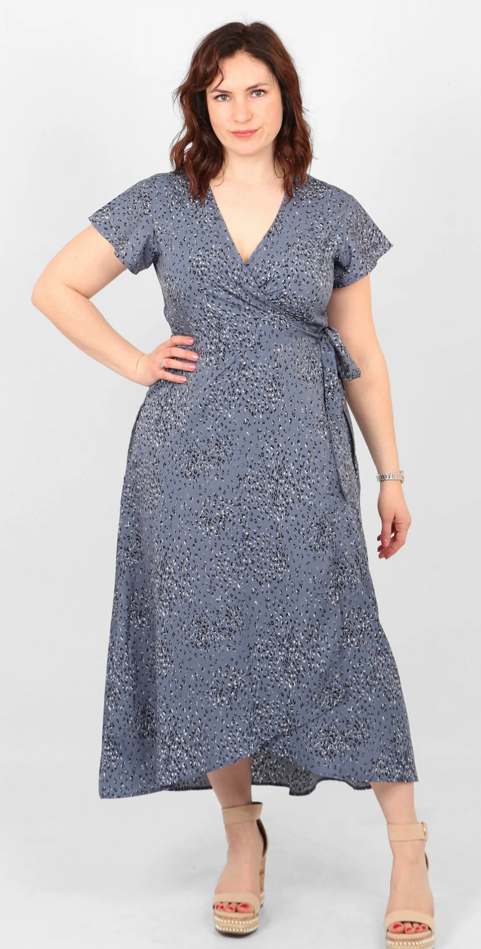 Blue Speckled Wrap Dress