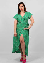 Load image into Gallery viewer, Green Star Wrap Dress
