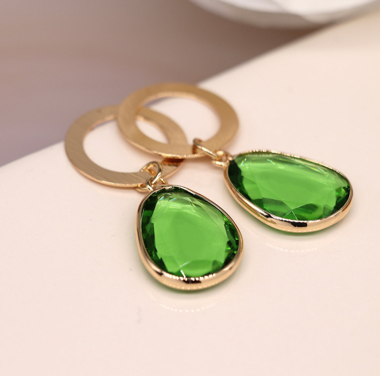 Earrings - Green & Gold Drops
