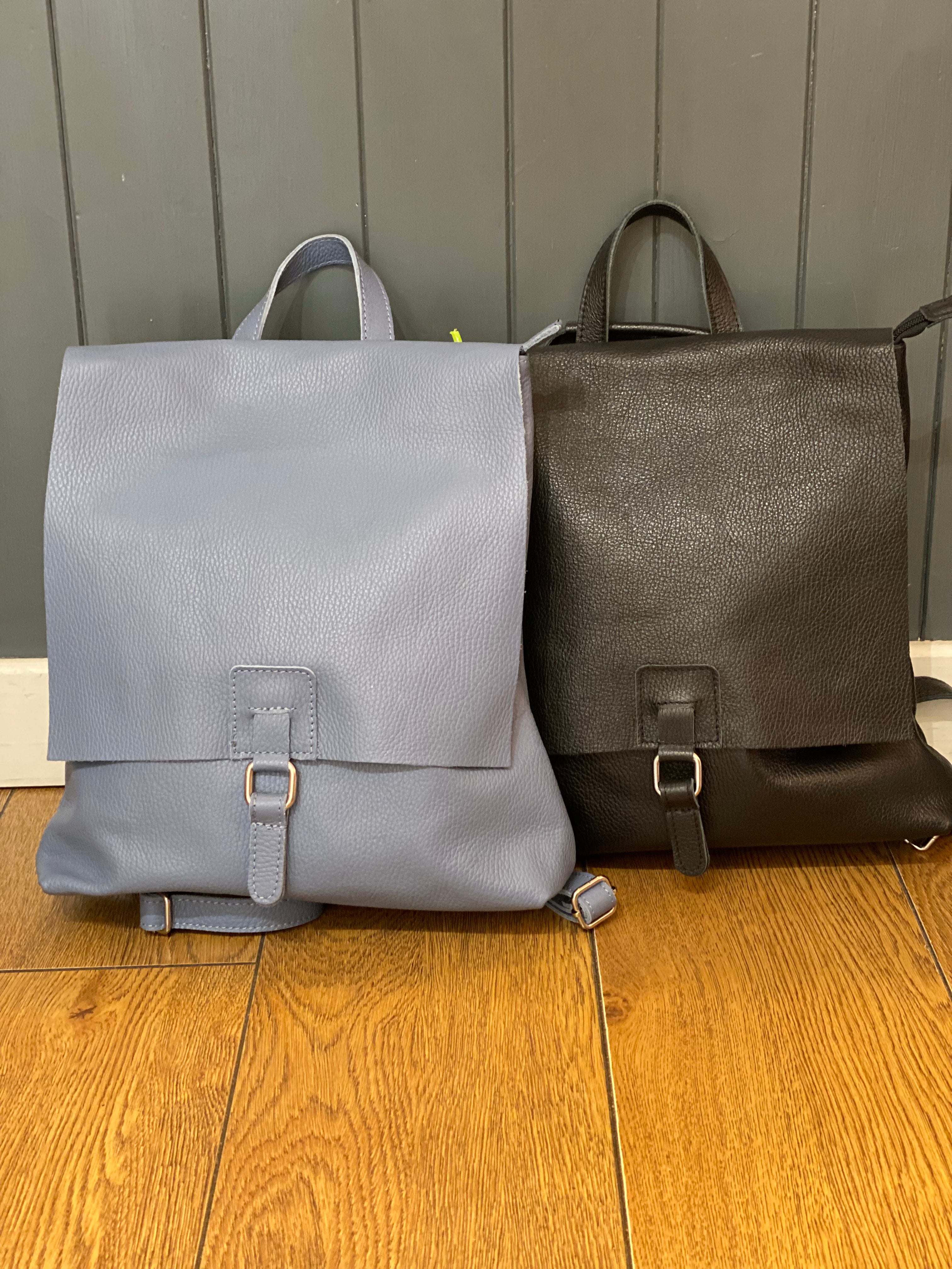 Leather Square Buckle Backpack