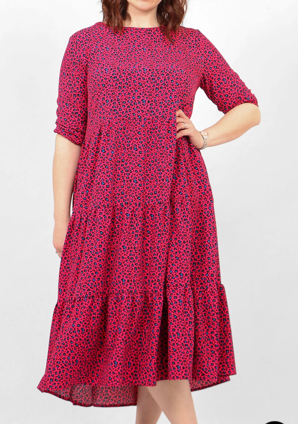 Animal Print Tiered Dress - Pink