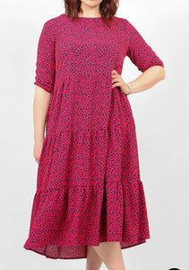 Animal Print Tiered Dress - Pink